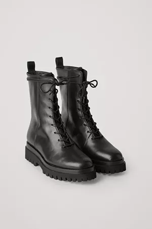 LEATHER LACE-UP CHUNKY BOOTS - Black - Boots - COS GR