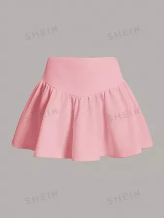 High Waisted Solid Pink Hem Ruffle Skirt