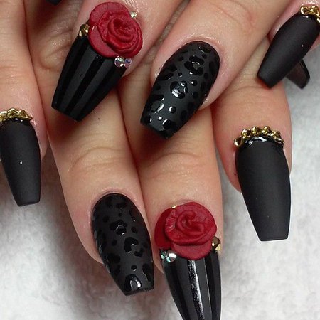 black red rose manicure - Google Search