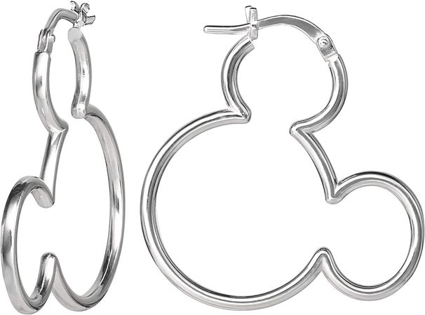 Amazon.com: Disney Womens Mickey Mouse Outline Hoop Earrings - Mickey Mouse Earrings - Disney Sterling Silver Hoop Earrings: Clothing, Shoes & Jewelry