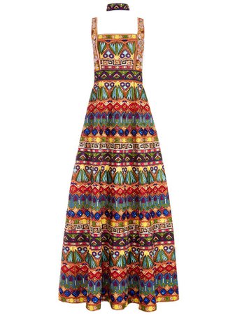 MARCIELA BEADED GOWN WITH CHOKER in BROWN MULTI | Alice and Olivia