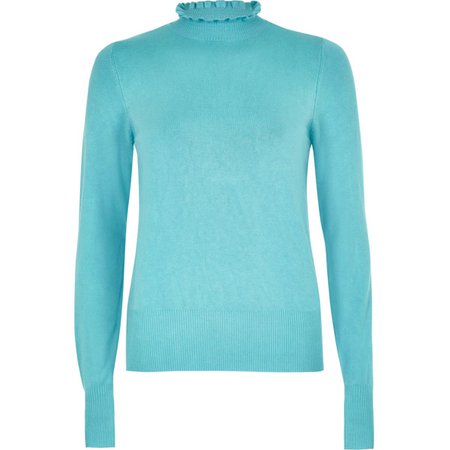 Blue frill high neck long sleeve turtleneck - Knit Tops - Knitwear - women
