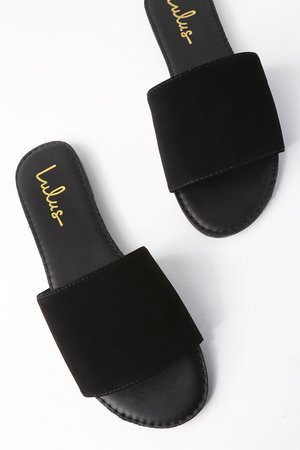 Black Slide Sandals - Black Nubuck Sandals - Vegan Sandals