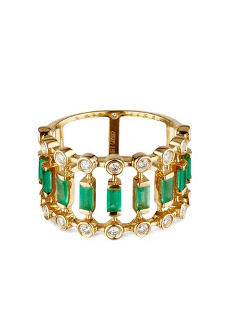 SHAY 18kt yellow gold Dot-Dash emerald and diamond ring - FARFETCH
