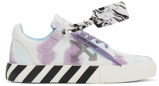 White and Purple Vulcanized Low Sneakers