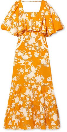Listen To Your Heart Ruffle-trimmed Printed Cotton-poplin Maxi Dress - Orange