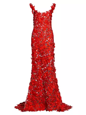Shop Oscar de la Renta Floral Threadwork  Gown | Saks Fifth Avenue