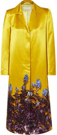 Rye Floral-print Cotton-blend Satin Coat - Yellow