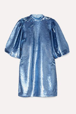 Sequined Tulle Mini Dress - Light blue