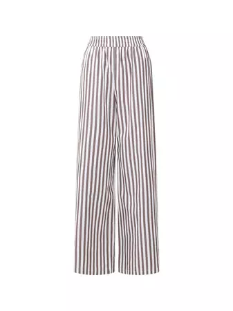 Stripe Poplin Trousers Brown/White Stripe | French Connection US