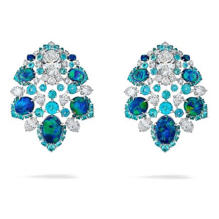 Black opal earrings set with Paraiba tourmalines