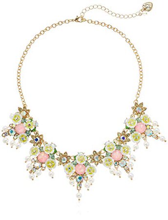 Betsey Johnson Mixed Flower & Stone Cluster Necklace, Yellow, One Size: Clothing