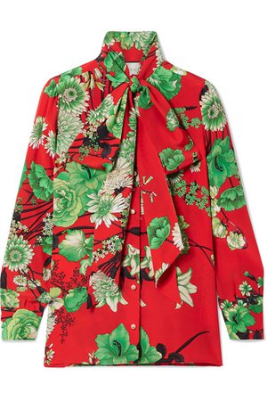 Gucci | Floral-print pussy bow silk-satin blouse | NET-A-PORTER.COM