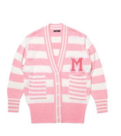 MSKN2ND - STRIPED M PATCH LONG CARDIGAN PINK+OFF WHITE STRIPE