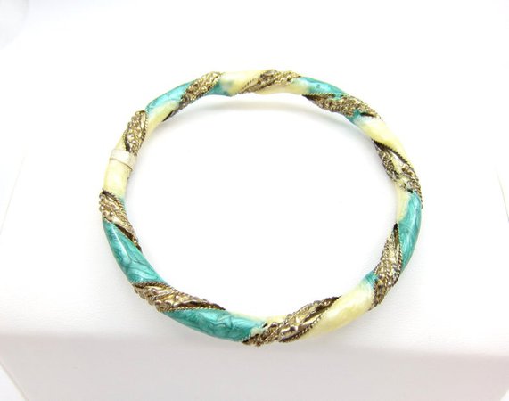 Brass Bangle Bracelet Teal Cream Twisted Indian Design Ethic | Etsy
