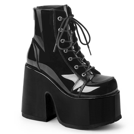 Demonia Black Patent Camel-203 Ankle-High Platform Boots