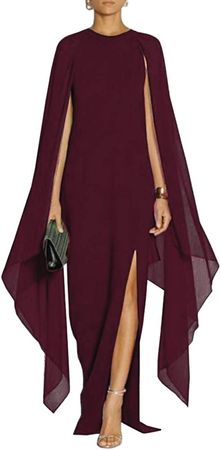 Amazon.com: MAYFASEY Women's Elegant High Split Flare Sleeve Formal Evening Gowns Maxi Dress with Cape : Clothing, Shoes & Jewelry