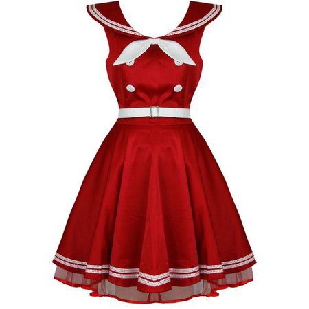 Ladies Red Sailor Rockabilly 50s Retro Vintage Pinup Bow Dress | Red rockabilly dress, Vintage short dress, Red pinup dress
