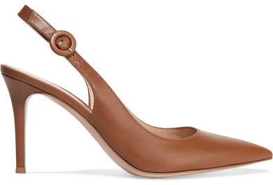 Anna 85 Leather Slingback Pumps - Brown