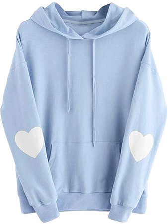 Kulywon Womens Cute Long Sleeve Heart Hoodie Sweatshirt Tops Fashion Skinny Pullove with pocket Blue at Amazon Women’s Clothing store