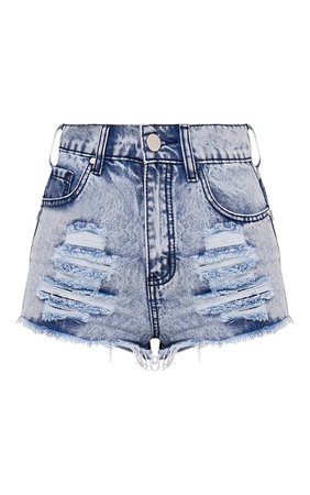 Elana Blue Ripped Denim Hotpant - Shorts - PrettylittleThing | PrettyLittleThing