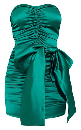 Green Satin One Shoulder Ruched Bow Detail Bodycon Dress - Bodycon Dresses - Dresses - Womens Clothing | PrettyLittleThing USA