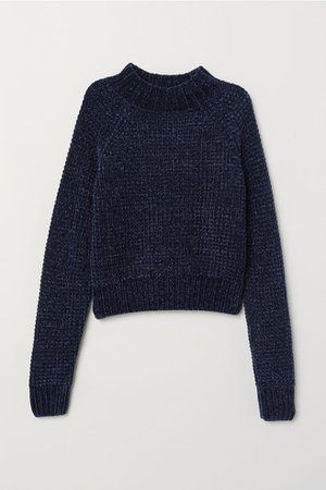 Rib-knit Sweater - Dark blue/chenille - Ladies | H&M US