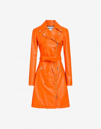 Leather overcoat - Outerwear - Clothing - Women - Moschino
