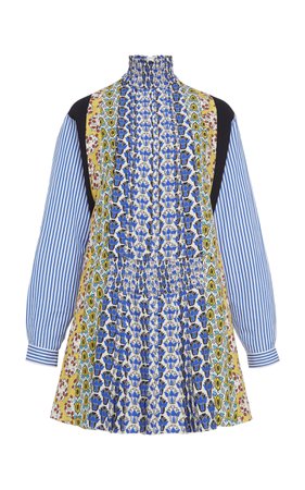 Smocked Printed Crepe Mini Dress by Prada | Moda Operandi