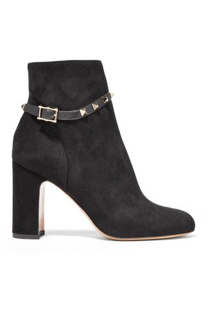 Valentino Garavani The Rockstud leather-trimmed suede ankle boots