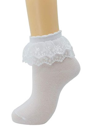 Women Lace Ruffle Frilly Ankle Socks Fashion Ladies Girl Princess H08 (3 pairs - White) at Amazon Women’s Clothing store: