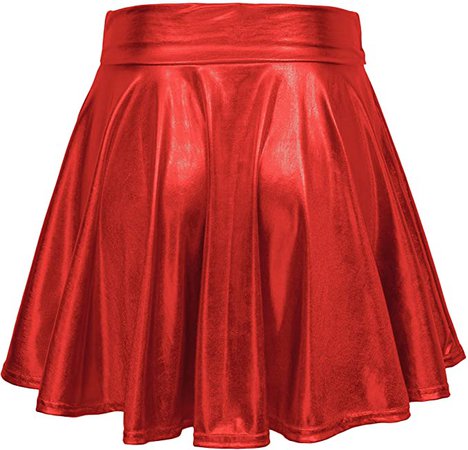 Urban CoCo Shiny Flared Pleated Mini Skater Skirt Red