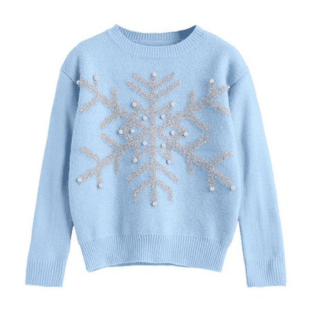 Beaded Christmas Snowflake Sweater Blue ($30) ❤ liked on Polyvore featuring tops, beaded top, blue top and chris… | Pattern sweater, Snowflake sweater, Beaded shirt