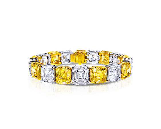 Graff, Emerald Cut Yellow and White Diamond Bracelet