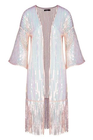 Sequin Tassel Hem Kimono | Boohoo