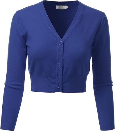 danibe Women's 3/4 Sleeve Soft Open Front Cropped Sweater Cardigan Blueberry XXL at Amazon Women’s Clothing store