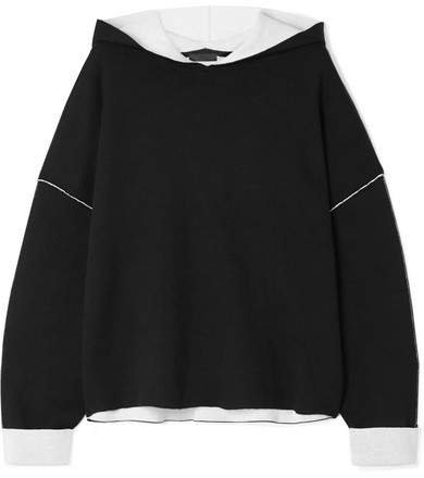 Oversized Two-tone Cotton-blend Hoodie - Black