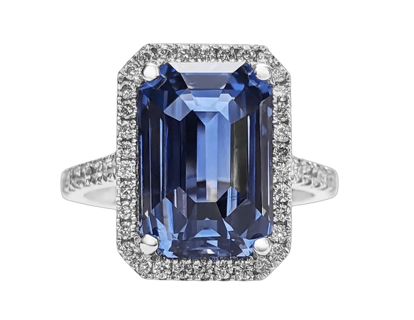 9.59 Carat Ceylon Blue Sapphire and 0.60 Ct Diamonds - 18 Kt. White Gold - Ring
