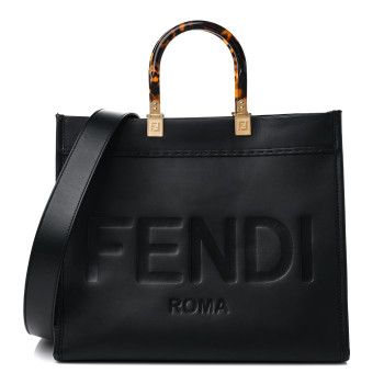 FENDI Vitello King Plexiglass Medium Fendi Sunshine Shopper Tote Black 1314657 | FASHIONPHILE