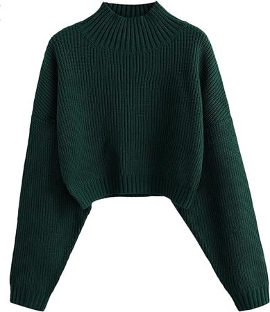 ZAFUL Women's Cropped Turtleneck Sweater Lantern Sleeve Ribbed Knit Pullover Sweater Jumper (1-Green, M) at Amazon Women’s Clothing store