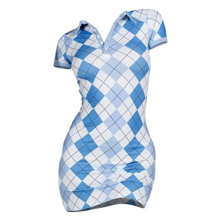 Blue Argyle Pattern Mini Dress