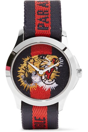Gucci | Striped canvas and stainless steel watch | NET-A-PORTER.COM
