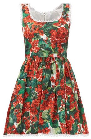 Geranium Print Cotton Mini Dress - Womens - Red Multi