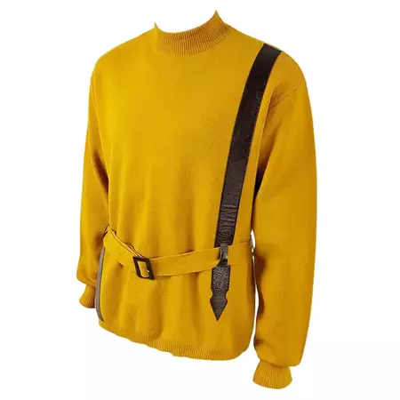 Harrods Vintage Mens 60s Mustard Yellow Vinyl Belted Sweater Jumper For Sale at 1stDibs