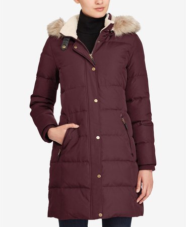 Lauren Ralph Lauren Faux-Fur-Trim Quilted Down Coat, Created for Macy's & Reviews - Coats - Women - Macy's