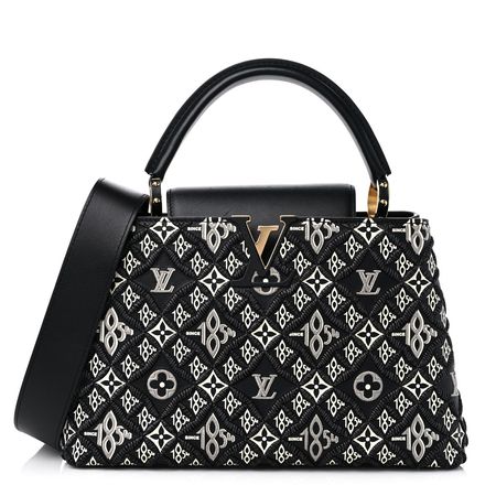 LOUIS VUITTON Calfskin Since 1854 Embroidered Capucines MM Black 1310477 | FASHIONPHILE