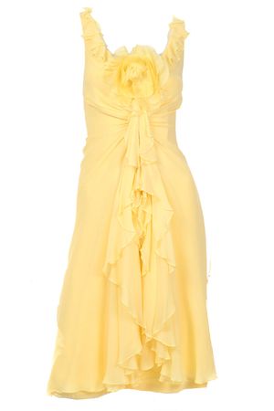 Vintage Y2K Yellow Silk Chiffon Dress W Ruffles & Flower – Modig