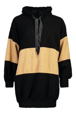 Borg Colour Block Hooded Sweatshirt Dress | Boohoo