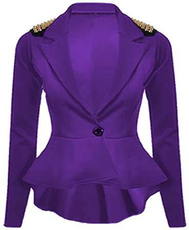 Amazon.com: FashionMark Womens Spikes Studded Crop Peplum Frill Button Blazer Jacket Coat Purple: Clothing