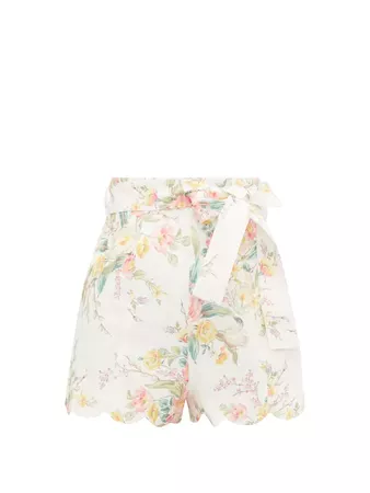 Zimmermann Zinnia scalloped floral-print linen shorts White | the urge AU
